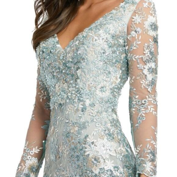 Mac Duggal 67539 Womens Embellished V Neck Long Sleeve Gown - Picture 3 of 14